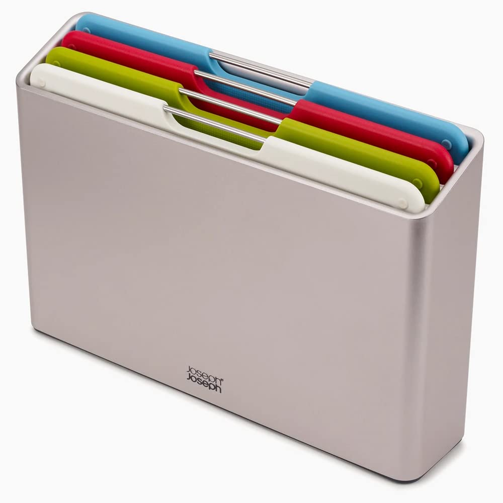 Joseph Joseph Folio 4-Piece Colour Coded Chopping Board Set, Slimline case for organised Storage, Regular – Silver — image 1