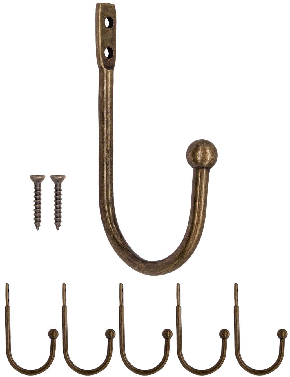 Fuxxer Wall Hooks Iron Hooks Clothes Hooks 7x3cm Antique Bronze Set of 6