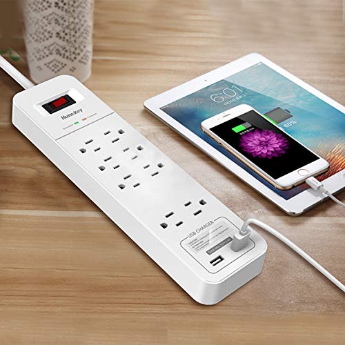 8 Outlets Power Strip Surge Protector, 2 USB Ports Powerstrip,Huntkey