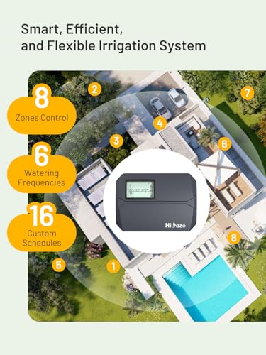 HiOazo WiFi Irrigation Programmer 8 Zones, Irrigation Controller, Smart Climate Jumps, Protection Against Hurry, Manual Irrigation for Lawn, Garden, Greenhouse and Patio HSC-800W