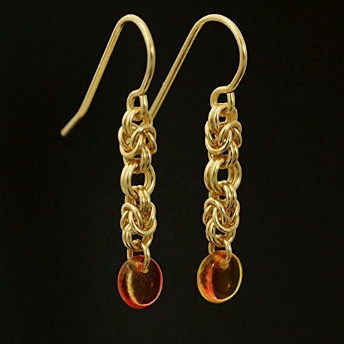 Wee Maille Byzantine Rose Chainmaille Earrings with Lentil Beads in 14kt Gold Filled