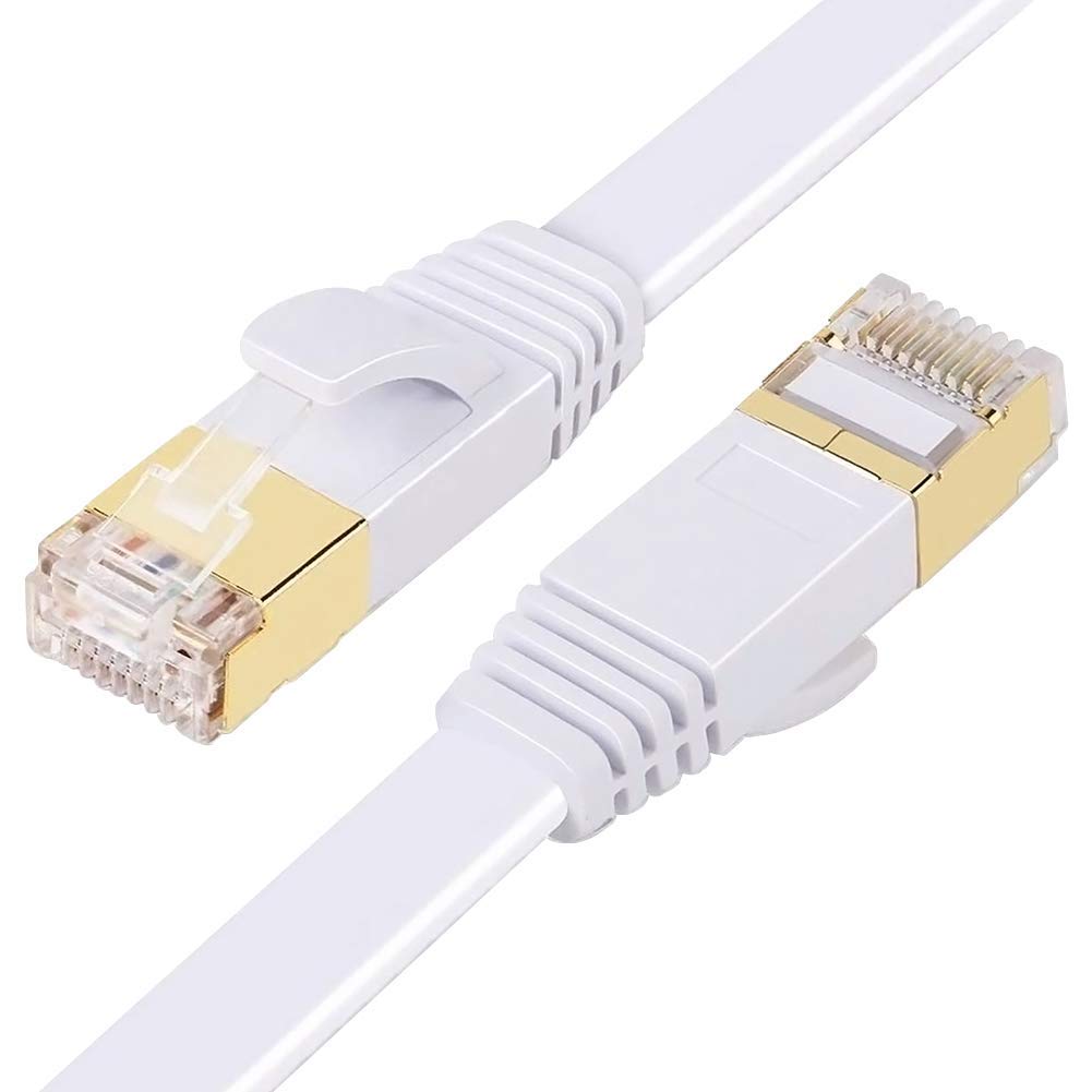 ULTRICS Flat Ethernet Cable, High Speed Cat 7 Internet Cable, Professional LAN Cable Shielded in Wall, Heavy Duty Network Cable Compatible for PC, PS5, Xbox, Router, Switch, TV (White, 3M (2-Pack))