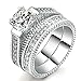 Womens Wedding Engagement Bands Ring Sets 18K White Gold Plated Princess Cut Eternity Solitaire CZ Crystal Best Anniversary Promise Rings Size 8