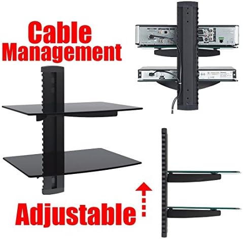 2xhome - 2x Black Floating Shelf with Strengthened Tempered Glass for DVD Players/Cable Boxes/Games Consoles/TV Accessories