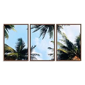 3 Piece Framed Canvas Wall Art for Living Room, Bedroom Vintage Tropical Palm Trees Canvas Prints for Modern Home Decoration Ready to Hang - 16"x24"x3 Panels