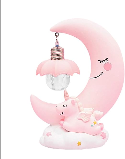 Heitign Licorne De Lune De Dessin Anime A Conduit La Lumiere De Nuit Led Resine Bebe Lampe Ornements Lampe De Chevet Lampe Enfants Cadeau Rose Amazon Fr Luminaires Et Eclairage