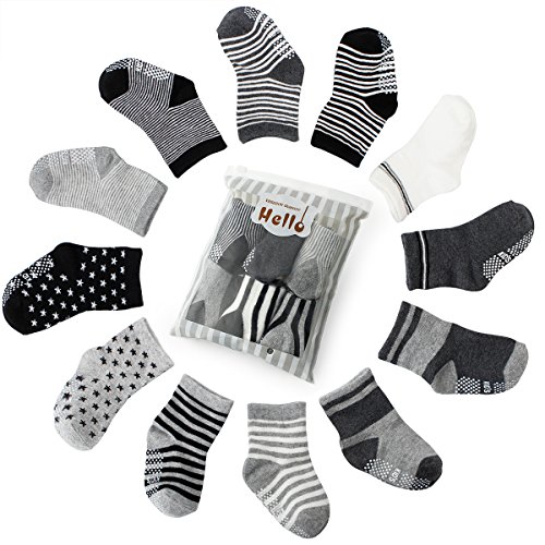 6 pair Non Skid Anti Slip Slipper Cotton Crew Socks With Grips For Baby Toddler Boys, Future Founder (Black-gr