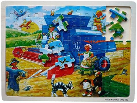 Wooden Jigsaw Puzzle Tray MWZ-752 Harvesting in Farm Cartoon Picture Children Kid Toy Gift (80-Piece)