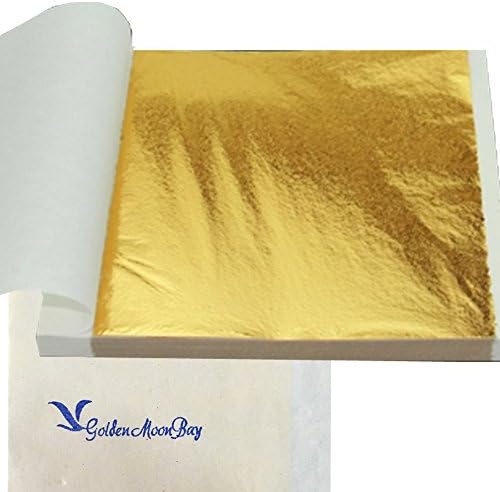 GoldenMoonBay Gold Imitation Leaf Sheet | 3.2" x 3.2" inches Gold Leaf Sheet Gilding for Arts, Crafts, Sculptures, Design Projects & Decorations, (Not Edible) | (100 Sheets)