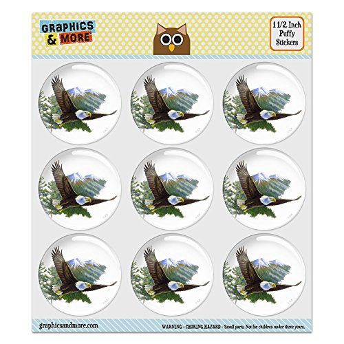 Bald Eagle Flying Over the Mountains Scenic 1.5" Puffy Bubble Dome Scrapbooking Crafting Sticker Set