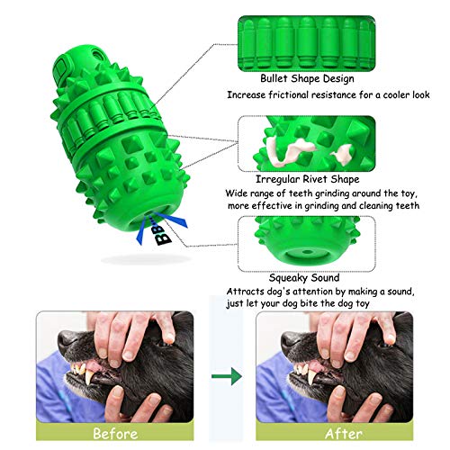 GeLar Dog Squeak Toy for Aggressive Chewers, Indestructible Tough Dog Toys Toothbrush Chew Toy - Dog Teeth Cleaning Stick for Large/Medium Breed - Durable Natural Rubber, Milk Flavor (Green)