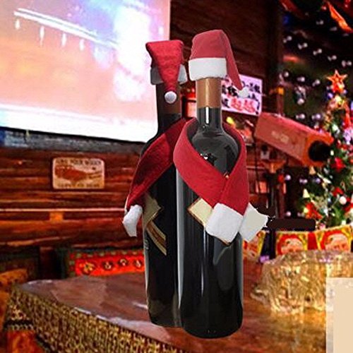 UNAKIM--Christmas Santa Clause Clothing Hat Scarf Wine Bottle Cap Cover Gift Decoration