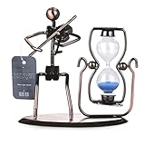 ZOVIE Creative Hand Soldering Wrought Iron Violin Musician Statues Bronze Tone Antique Violinist Sculpture Fiddle Player Model Hourglass Blue Sand Glass Clock Timer Metal Stand for Gifts and House Decor