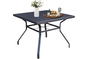 Anmutig Outdoor Dining Table with 1.57" Umbrella Hole, Picnic Table Metal Steel Square Backyard Bistro Table Outdoor Dining Table for Garden, Poolside, Backyard, Black, 37x37inch