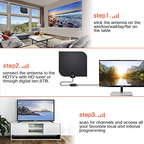 [2019 Upgraded] HDTV Antenna,Indoor Digital TV Antenna Amplified Support 4K 1080P Free HD VHF Uhf & All Older TV's Digital Antenna with Amplifier Signal Booster,17ft Coax Cable (100Miles) - Thumbnail 5