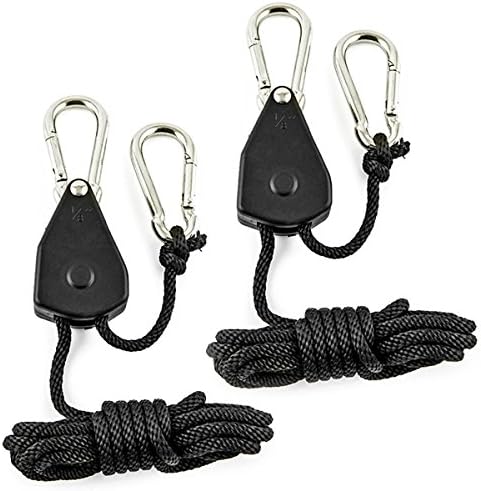 Lukher one Pair of 1/8 Inch Adjustable Rope Ratchet Hanger for Grow Light - Improved Metal Internal Gear Hook & Reflector Hanging Rope