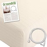 Earthing Sheet with Grounding Connection Cord - 400TC Conductive Mat with Pure Silver Thread for Better Sleep, Natural Wellness and Healthy Earth Energy, Beige, Queen (Fitted Queen Sheet, Beige)