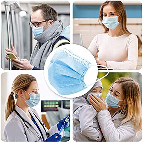 100Pcs Disposable 3 Ply Face_Masks, Face Bandanas Non-Woven Earloop Anti-Haze Suitable for Home School Office Outdoors Blue