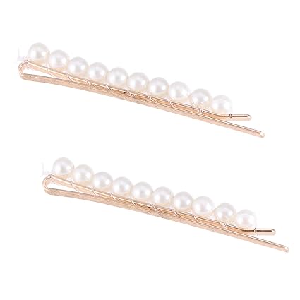 Lurrose 2 Pcs Pearl Bobby Pin Metal Hair Clips Short Hair