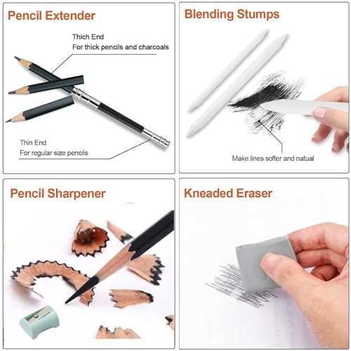 Sauonbly Drawing Pencils, 36pcs Art Supplies Drawing Supplies Sketching Pencils Graphite Pencils Charcoal Pencil Dual Ended Colored Pencil Art Set for Beginners Artists