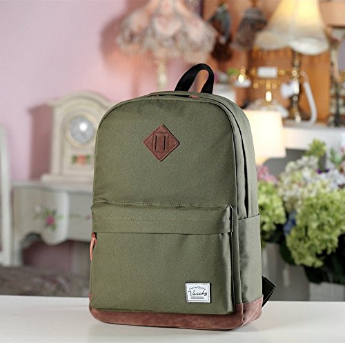 Vaschy Unisex Classic Lightweight Water-resistant Campus School Rucksack Travel BackPack Green Fits 14-Inch Laptop