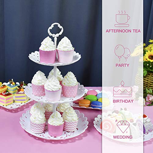 Imillet Two Pack of Three Tier Cake Stand Fruit Plate Plastic Stand of White for Cakes Desserts Fruits Dried Fruit Candy Buffet Stand for Wedding Home Holiday Birthday Party (big)