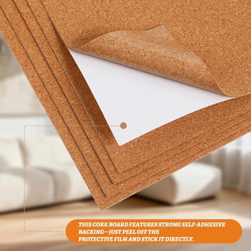 Zyiphor 6 Pieces Self-Adhesive Cork Sheets 30 x 21 cm Cork Plates 6 mm Thick Panels for Wall Decoration Blackboards Corks for DIY Crafts and Bulletin Boards