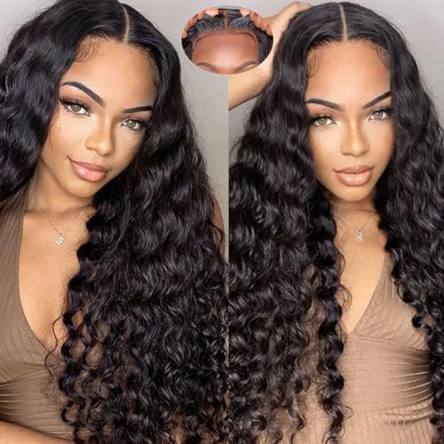 Bugtum Wear and Go Glueless Wigs Human Hair Pre Plucked Pre Cut 5x5 Hd Lace Closure Deep Wave Curly Lace Front Wigs for Black Women (30 Inch)