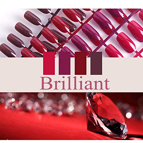 Siusio 96 Pcs Colorful Fake Nails, 4 Pack Ruby Red Full Cover Oval Medium UV Top Coat Artificial Acrylic Nails - Brilliant [No Glue Included] - Thumbnail 5