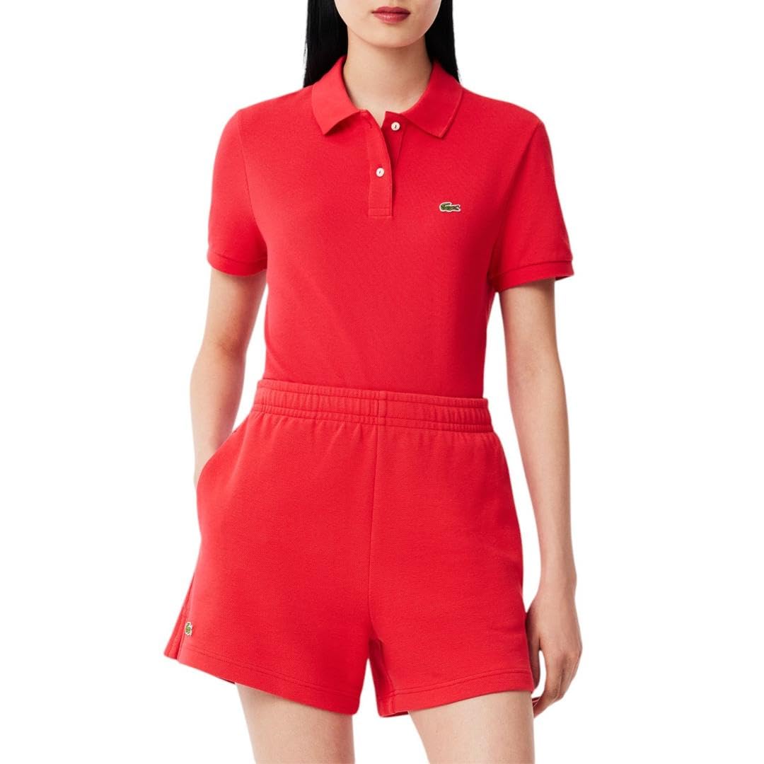 Lacoste Women’s Core Short Sleeve Regular Fit Petit Pique Polo, Grenadine Red, 4
