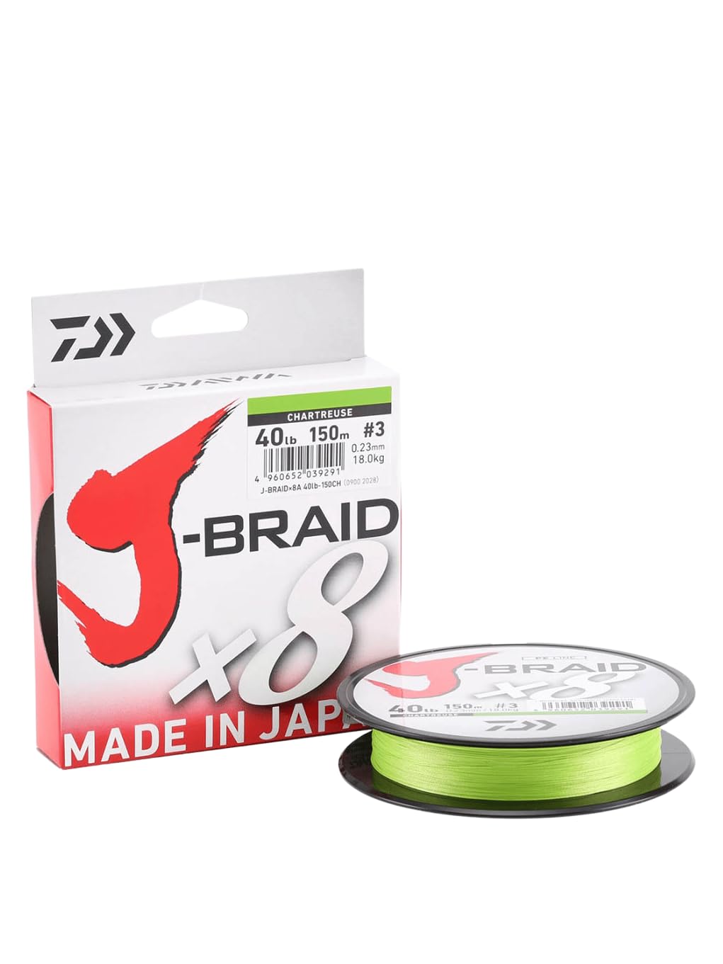 Daiwa J-Braid 8 Braid Braided Fishing Line 300 m Light Green, chartreuse