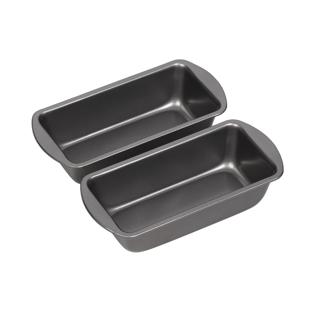 Chef Aid Non-Stick Loaf Tins Set of 2, 1lb (454g) Bread and Cake Baking Pans, Easy Clean Carbon Steel, Ideal for Homemade Bread or Cake, Grey