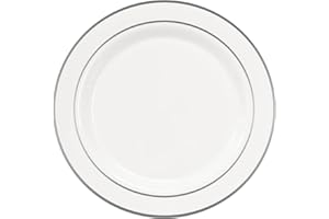 Party Essentials 40 Count Devine Dinnerware Disposable Plastic Dinner Plates, 10.25-Inch, White/Silver