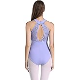 Limiles Women's Halter Neck Bodysuit Keyhole Back Gymnastic Ballet Dance Leotard Tops Dancewear Costumes (Lilac, L)