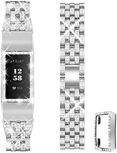 Mosonio ブリングバンド Fitbit Charge 4 3 Se ケース付き レディース ジュエリーブレスレット リストバンド メタルストラップ キラキラしたpcカバー Seバンド用