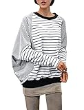 Allegra K Women Fall Winter Stripe Panel Batwing Top Loose T Shirts
