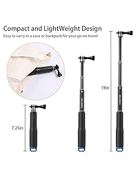 Palo Selfie para GoPro, 19" impermeable agarre de mano de extensión ajustable Monopod Polo para GoPro Hero 4 3 + 3 2 1 SJ4000 SJ5000 SJ6000 Xiaomi yi (con correa de muñeca y tornillo), Azul