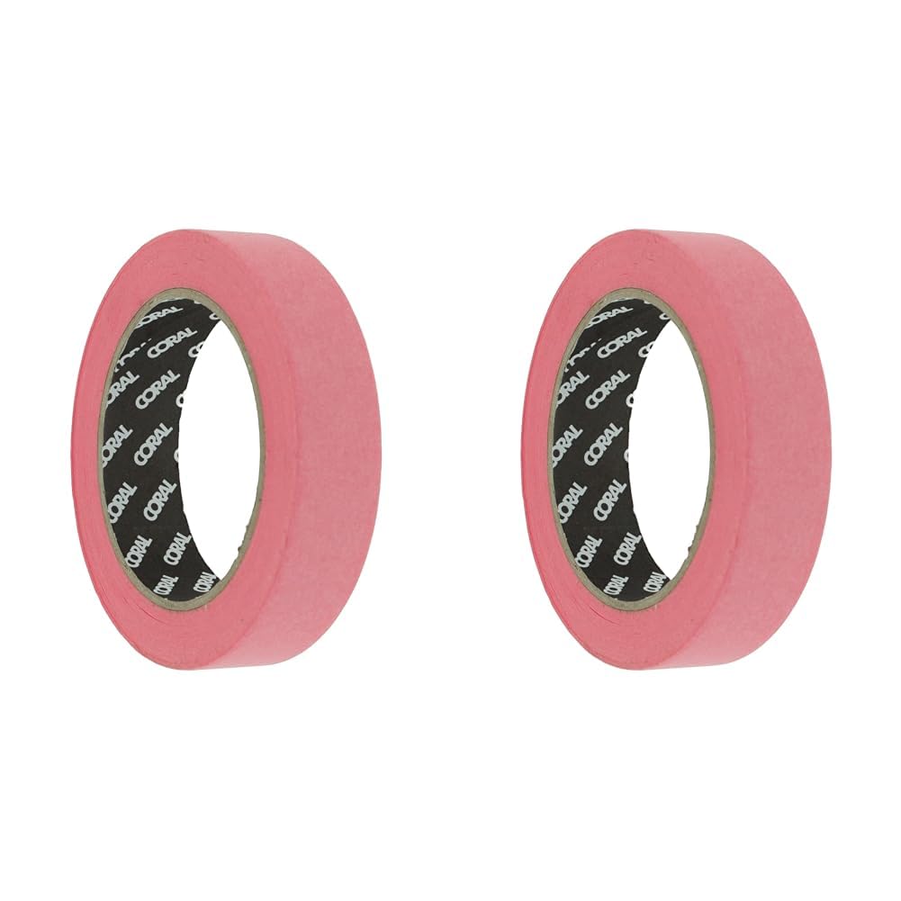 Coral 71601 Precision Masking Tape Low Tack Clean Edges on Sensitive Surfaces Pink Washi Paper 1 inch 50M roll (Pack of 2)