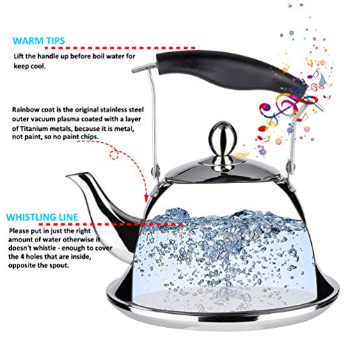 Whistling Tea Kettle with Infuser Stainless Steel Teapot Sliver Teakettle for Stovetop Induction Stove Top Fast Boiling Heat Water Cute Tea Pot 2-Liter 2.1-Quart