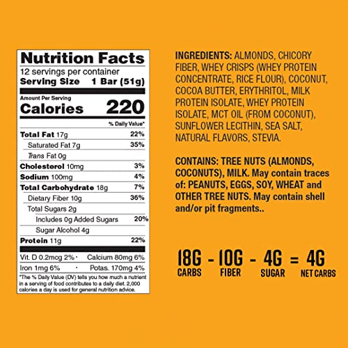 CanDo Krisp Keto Snack & Keto Bar (12 Pack, Almond Butter) LowCarb Snack, LowSugar High