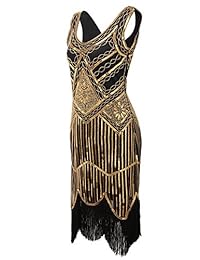 Vijiv vestido estilo flapper con flecos decorado con lentejuelas inspirado en Gatsby estilo de los años 20 para mujer