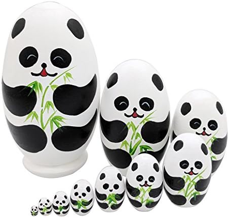 10 Pieces Cute Egg Shape Handmade Wooden Russian Nesting Dolls for Kids Toy Birthday Gift (Giant Panda Bear)