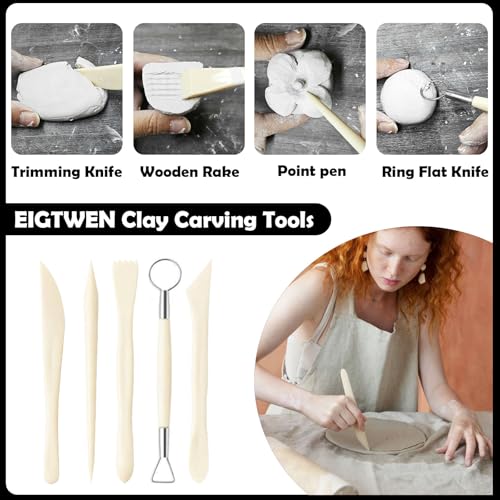 EIGTWEN 100ml Air Dry Clay Glaze and 29pcs Clay Tools Kit, Gloss Airdry Varnish Protects Pottery from Surface Wear, Pottery Tools Can be Used for Stippling, Carving, Molding(Gloss)