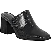 Trish Lucia Womens Chunky Stacked Heel Mules Closed Square Toe Heeled Slip on Clogs Casual Backless Loafers Shoes
