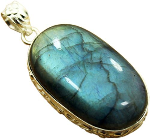 Stunning ! Unique One of a Kind .925 Sterling Silver Overlay Pendant with Genuine Labradorite Gemstone.