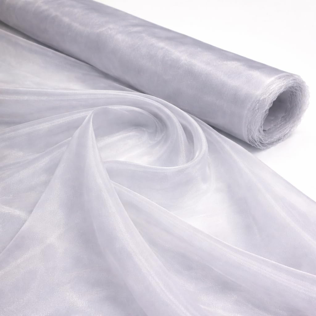 Silver 2 Meter Pack Plain Sheer Lightweight Organza Voile Drape Curtain, Wedding, Chair Sash Fabric 150cm Wide