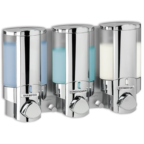 Aviva Locking Triple Bathroom & Shower Dispenser Satin Silver Finish - Secure Adhesive Fixing - No screws needed