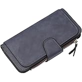 M.K ZIZZYPOP Women's Wallets Leather RFID Blocking Slim Wallet Bifold Card Holder Card Cases With Zipper Coin Pocket ID Window​ (Navy blue)