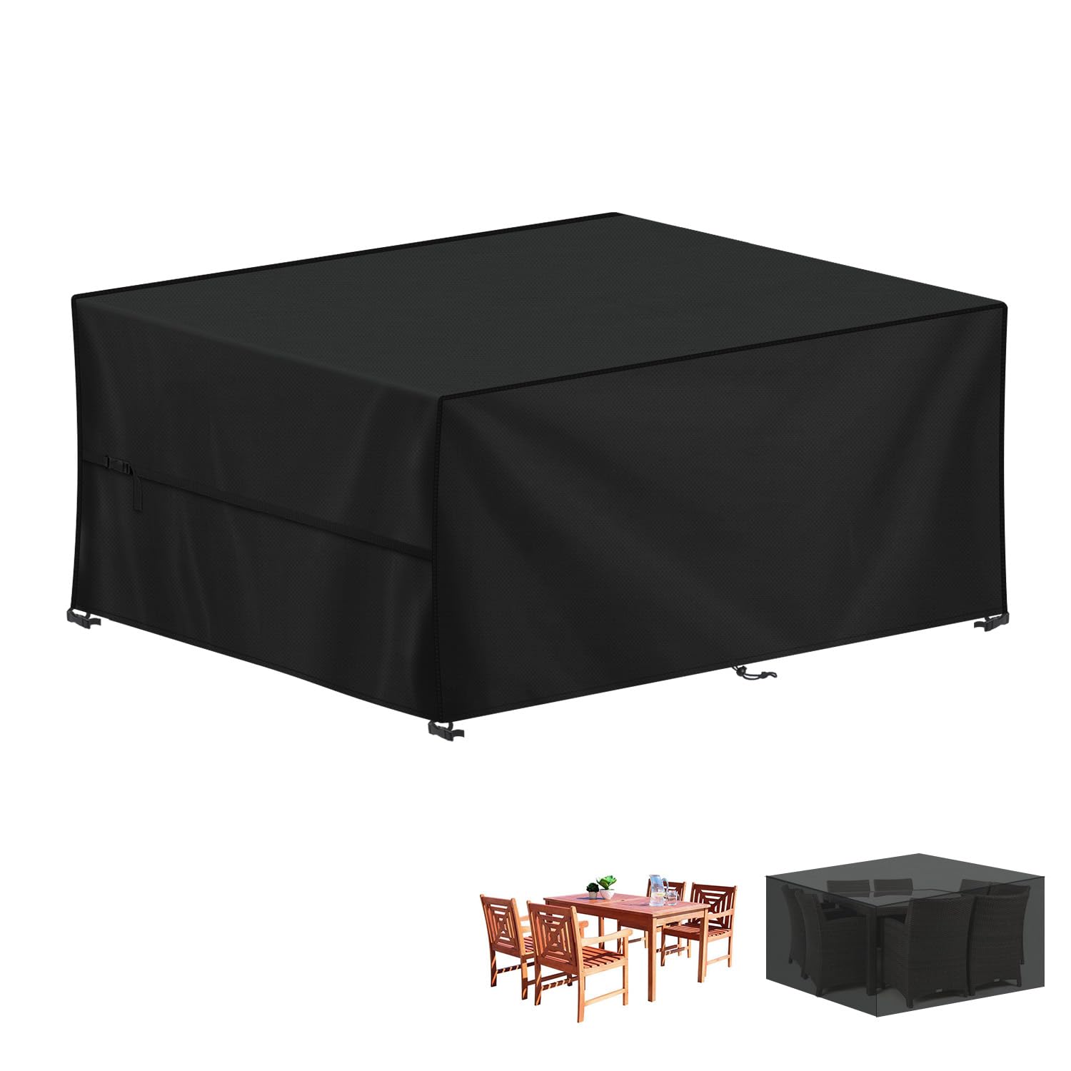 LAMUNI Outdoor Garden Table Cover Rectangular Garden Furniture Covers Waterproof Patio Table Covers Anti-UV Rattan Sofa Set Cover Windproof 420D Oxford Patio Covers for Outdoor Furniture, 190x125x75cm