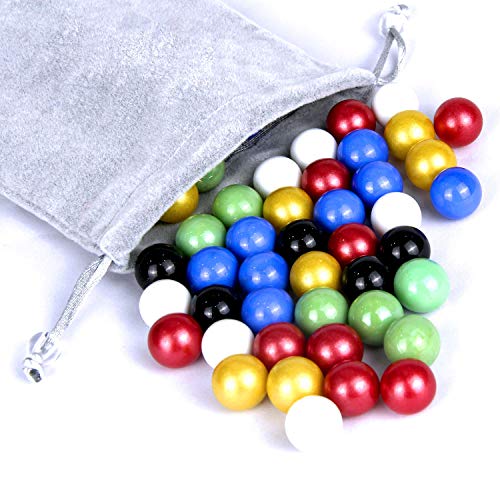 ROSYKIDZ Glass Marbles for Chinese Checker, Set of 60 Glass Marbles Only, 10 of Each Color / 16mm, with Potable Container and Carry Bag, for Marble Run, Marbles Game, Chinese Checkers